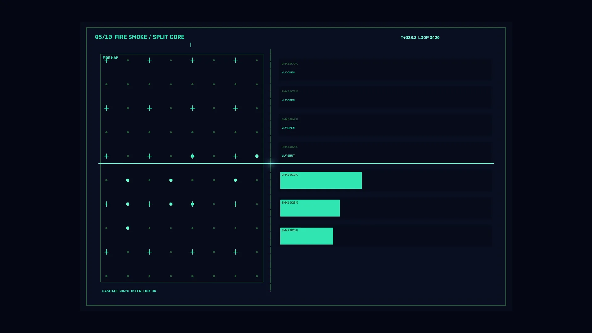 Neon fire map with split-core control grid — free 3840x2160 4K wallpaper image