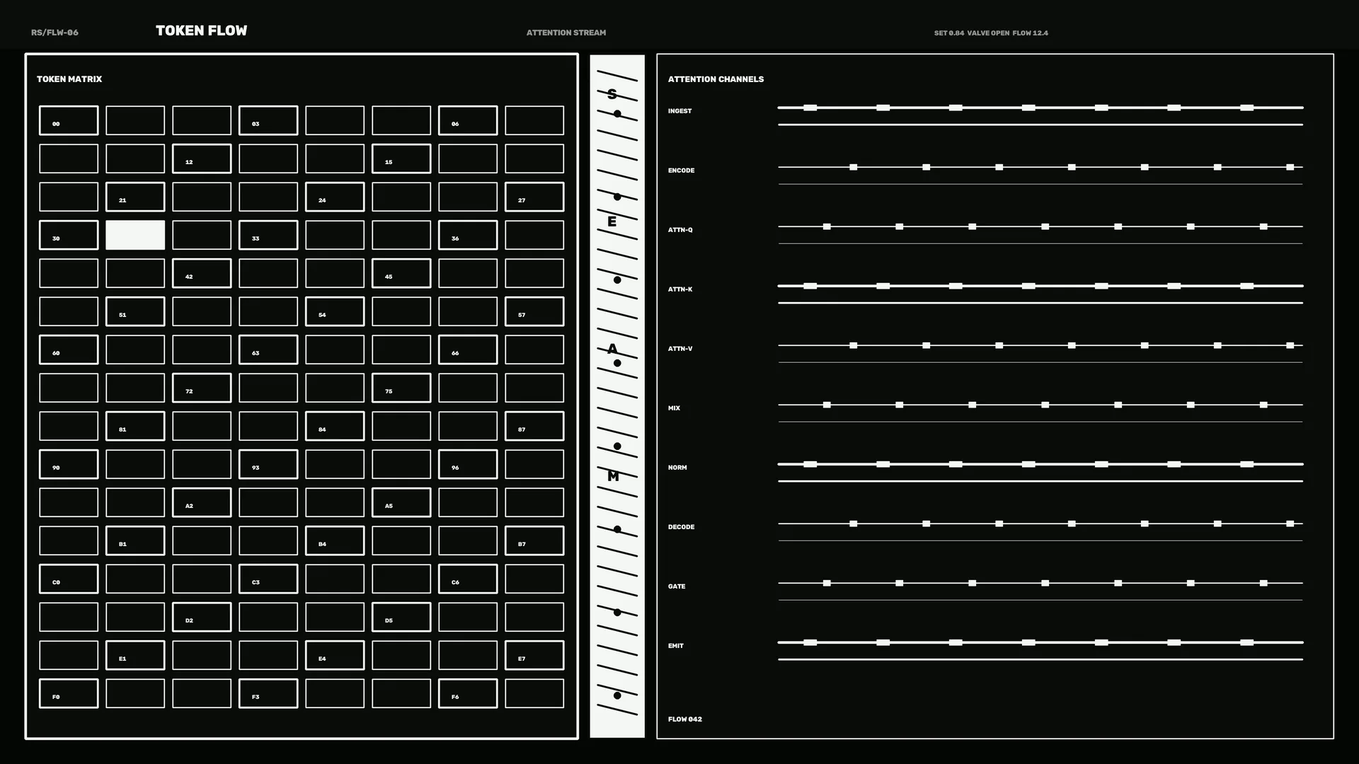 Monochrome token matrix and attention channels — free 3840x2160 4K wallpaper image