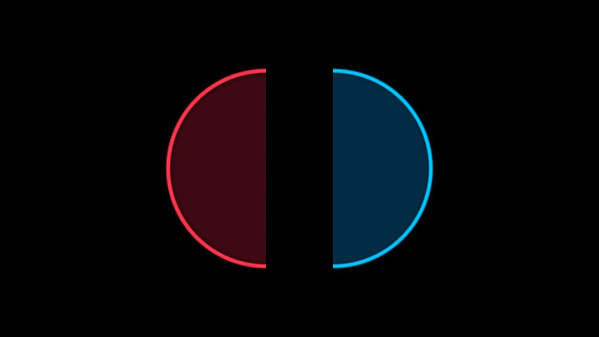 Split neon circles on a black geometric field — free 3840x2160 4K wallpaper image