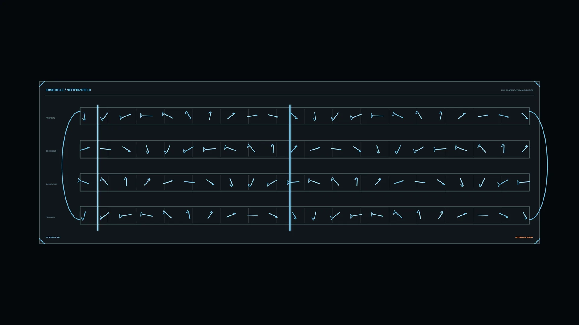 Cyan vector field with four signal rows — free 3840x2160 4K wallpaper image