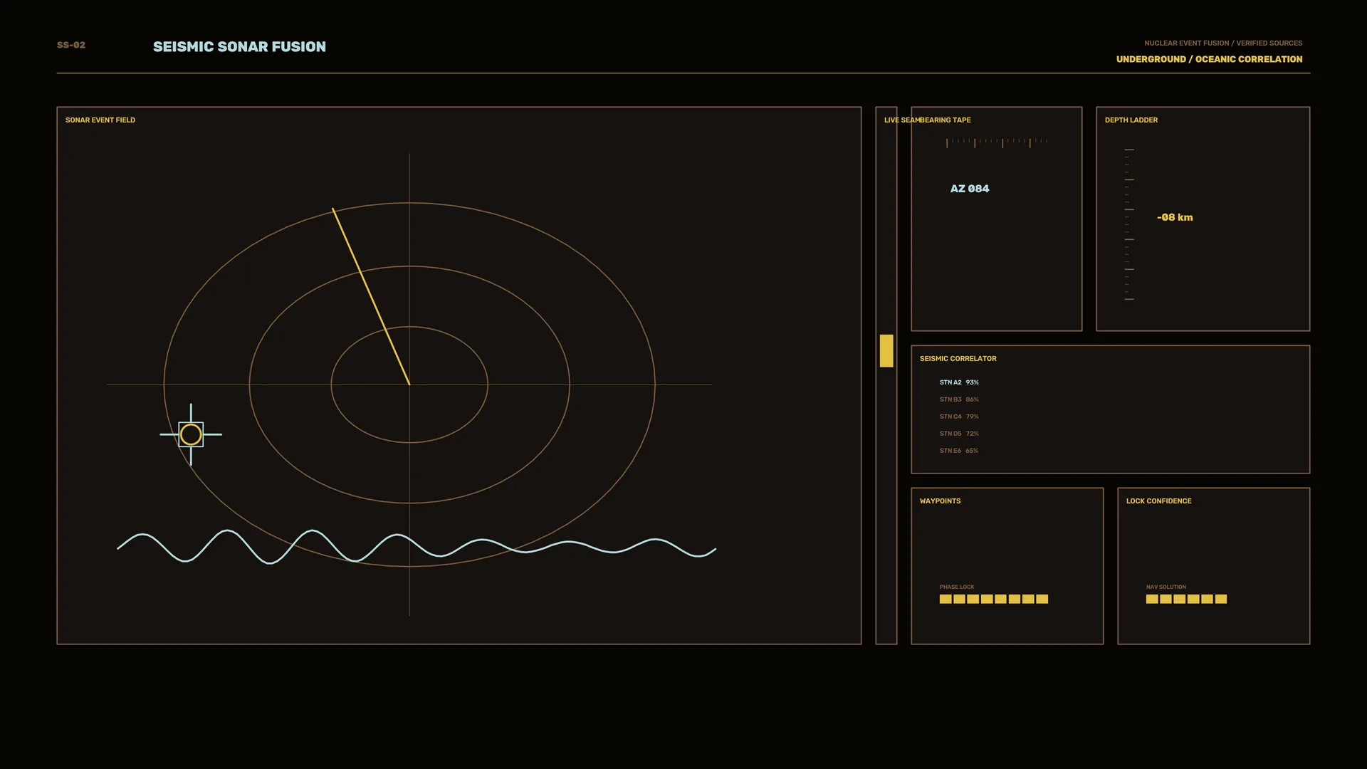 Seismic sonar console with concentric signal rings — free 3840x2160 4K wallpaper image