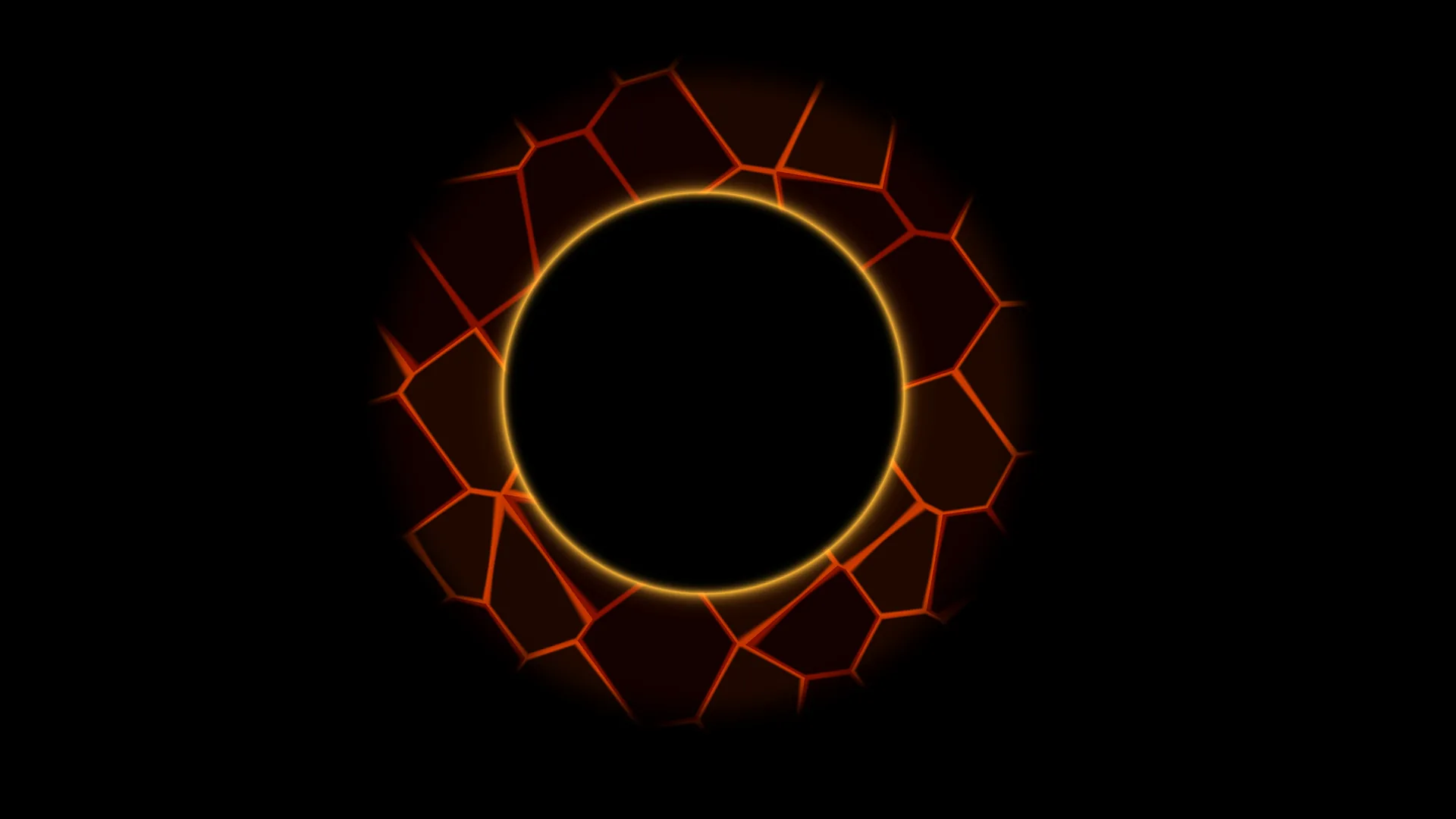 Glowing amber ring with cracked geometric surround — free 3840x2160 4K wallpaper image