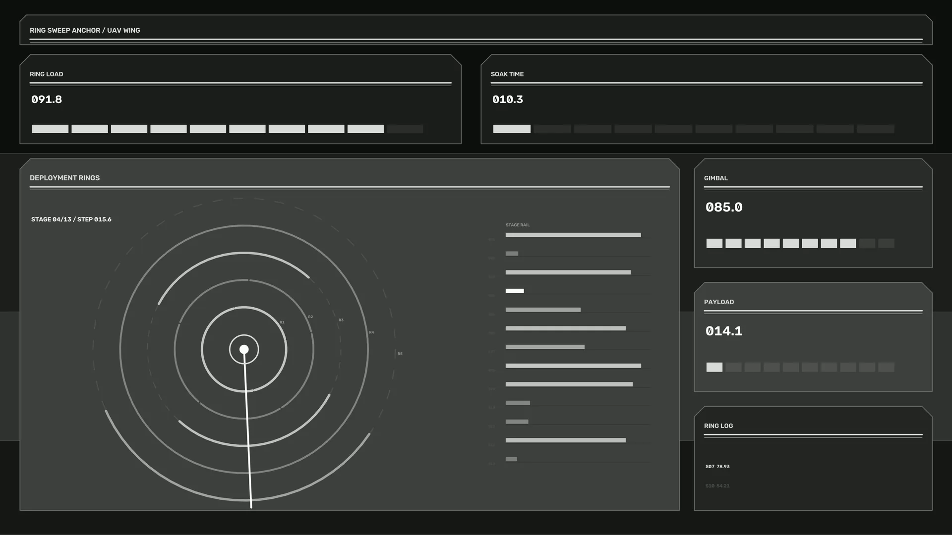 Monochrome orbital ring telemetry interface — free 3840x2160 4K wallpaper image
