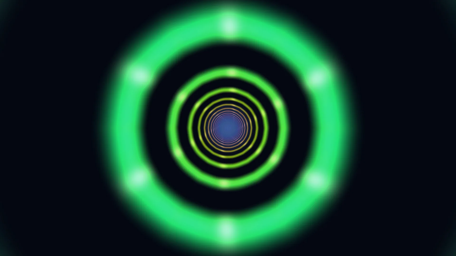 Concentric neon rings with luminous green nodes — free 3840x2160 4K wallpaper image