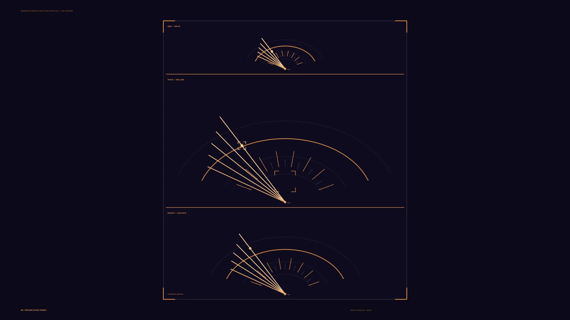 Amber orbital interface on a midnight grid — free 3840x2160 4K wallpaper image