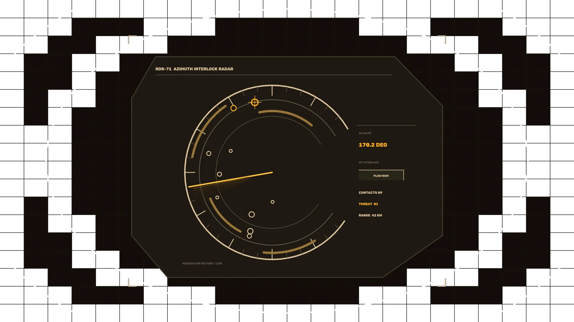 Amber azimuth radar interface on a dark grid — free 3840x2160 4K wallpaper image