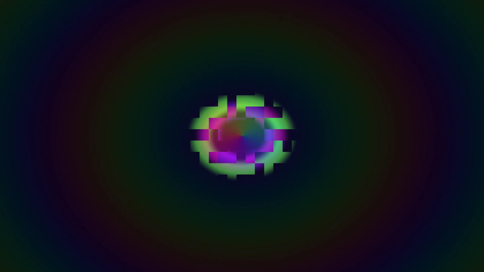 Pixelated neon ring on a dark radial field — free 3840x2160 4K wallpaper image