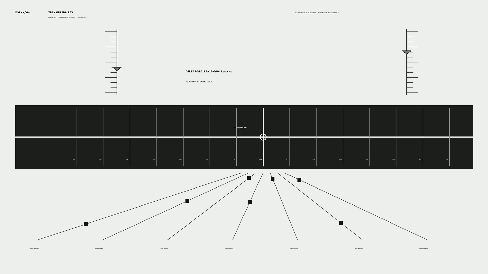 Parallax corridor with calibrated tracking geometry — free 3840x2160 4K wallpaper image
