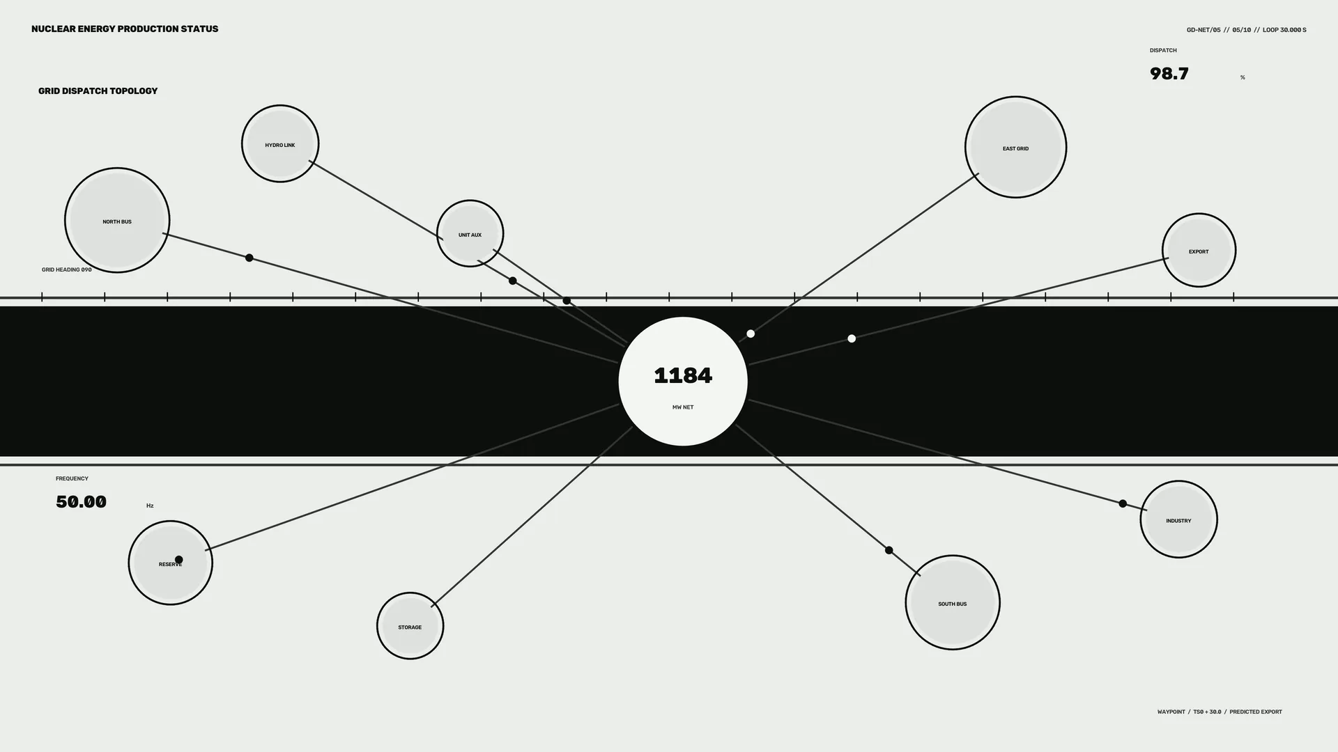 Monochrome nuclear energy grid topology diagram — free 3840x2160 4K wallpaper image