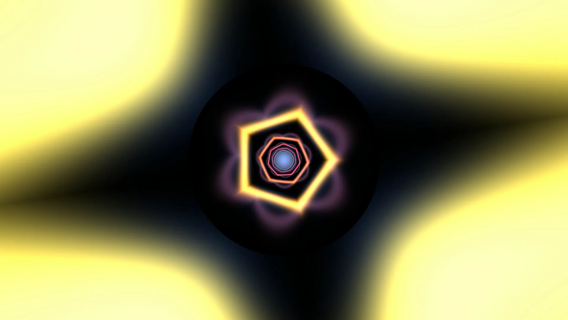 Neon polygon rings on a dark radial field — free 3840x2160 4K wallpaper image