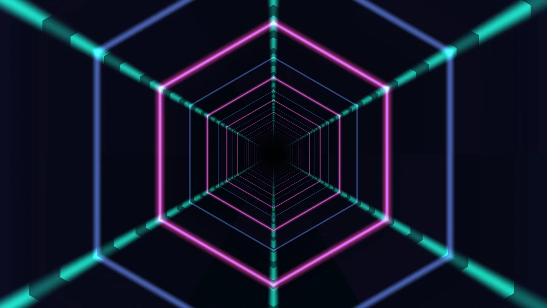 Concentric neon cube tunnel on a dark field — free 3840x2160 4K wallpaper image