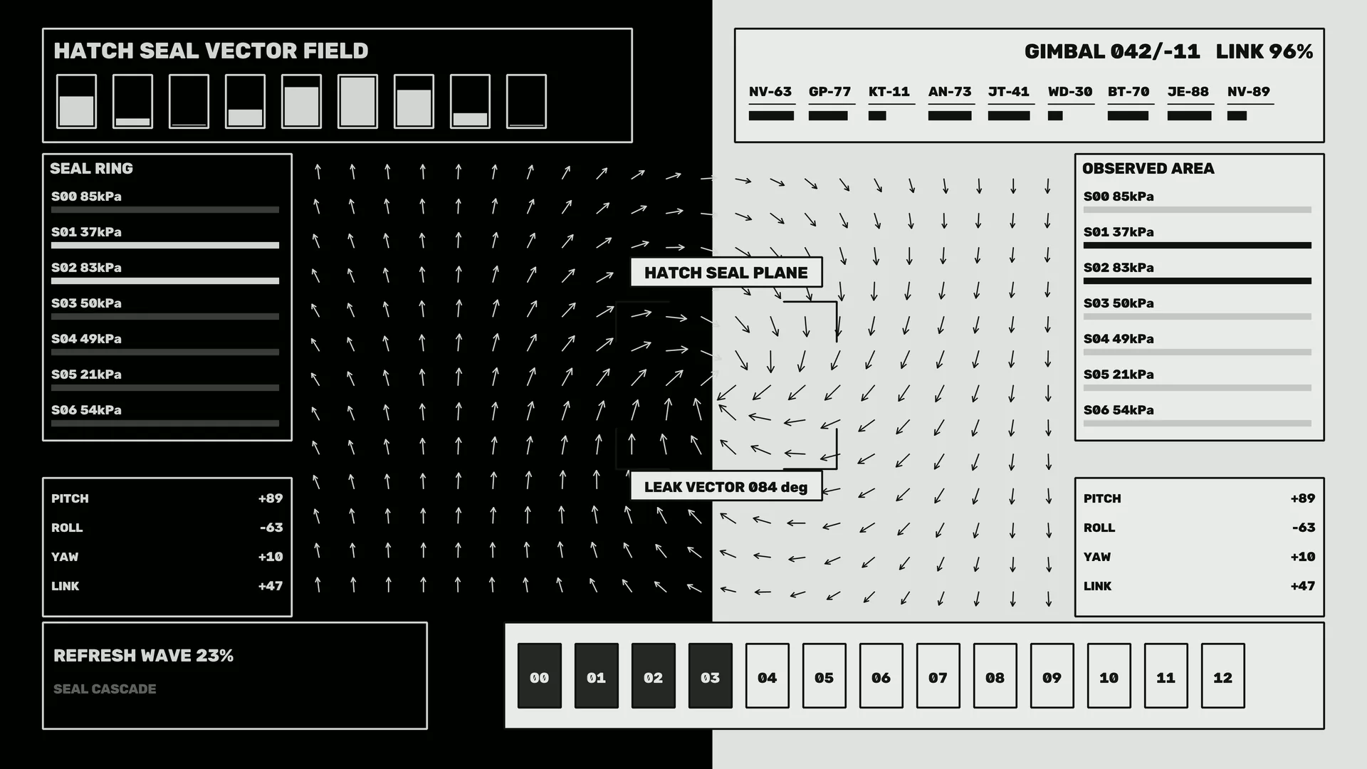 Monochrome hatch seal vector field diagram — free 3840x2160 4K wallpaper image