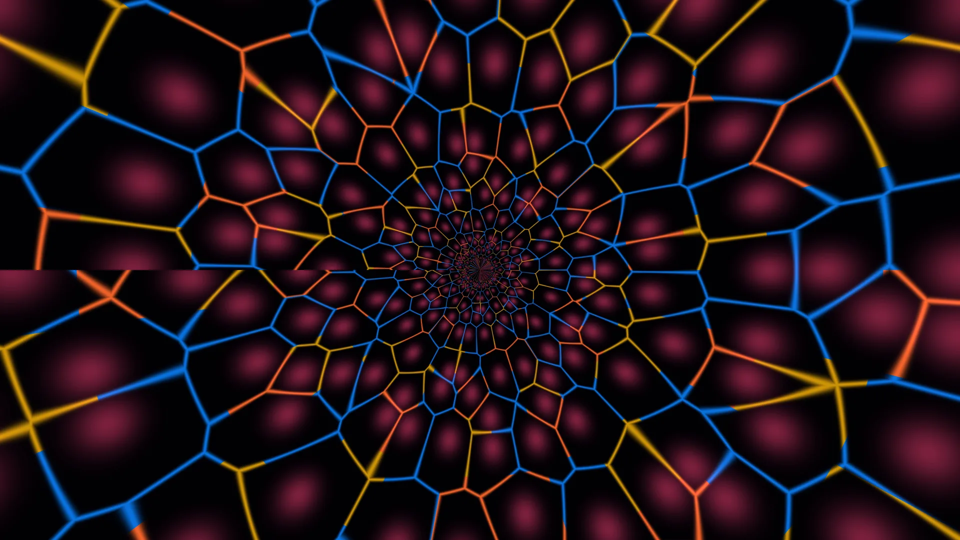 Neon polygon spiral on a black field — free 3840x2160 4K wallpaper image