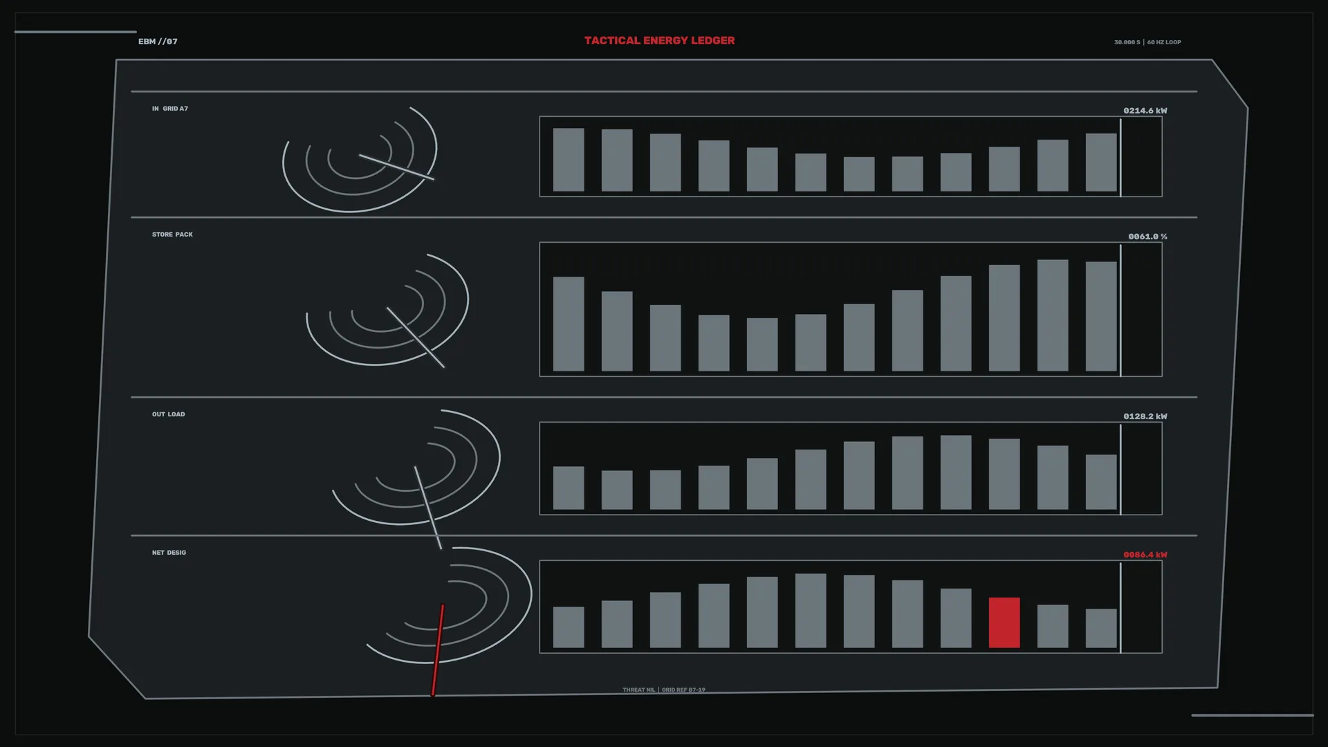 Tactical energy ledger with radial signal diagrams — free 3840x2160 4K wallpaper image