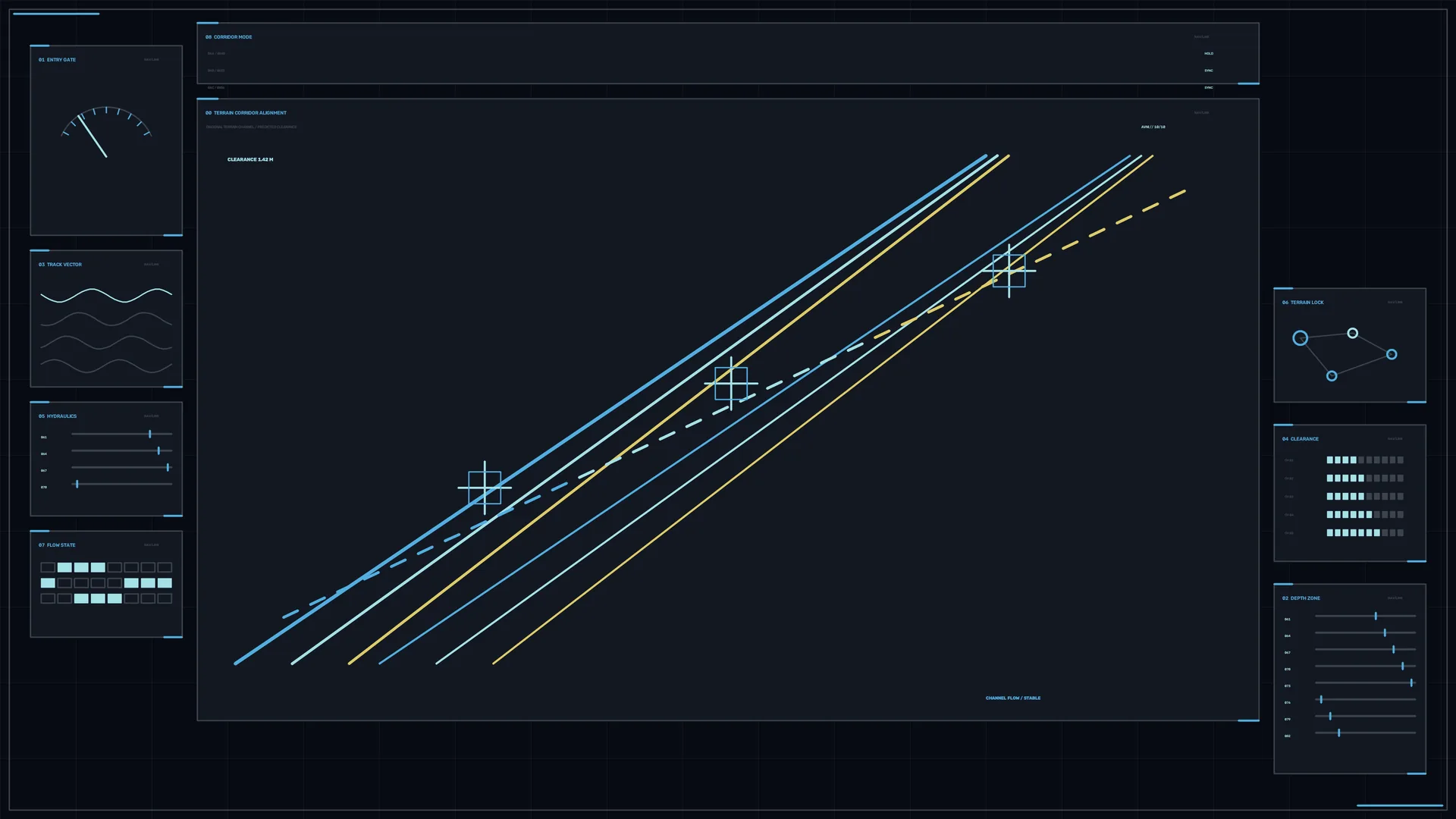 Blue and yellow technical trajectory dashboard — free 3840x2160 4K wallpaper image