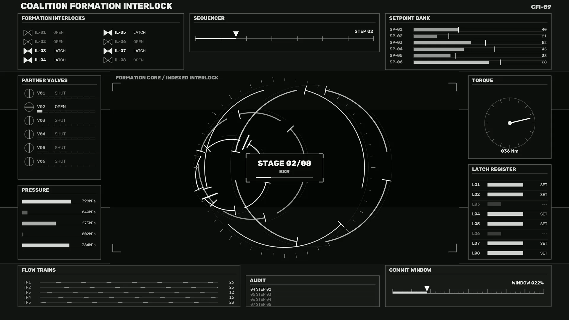 Monochrome interlock control system interface — free 3840x2160 4K wallpaper image