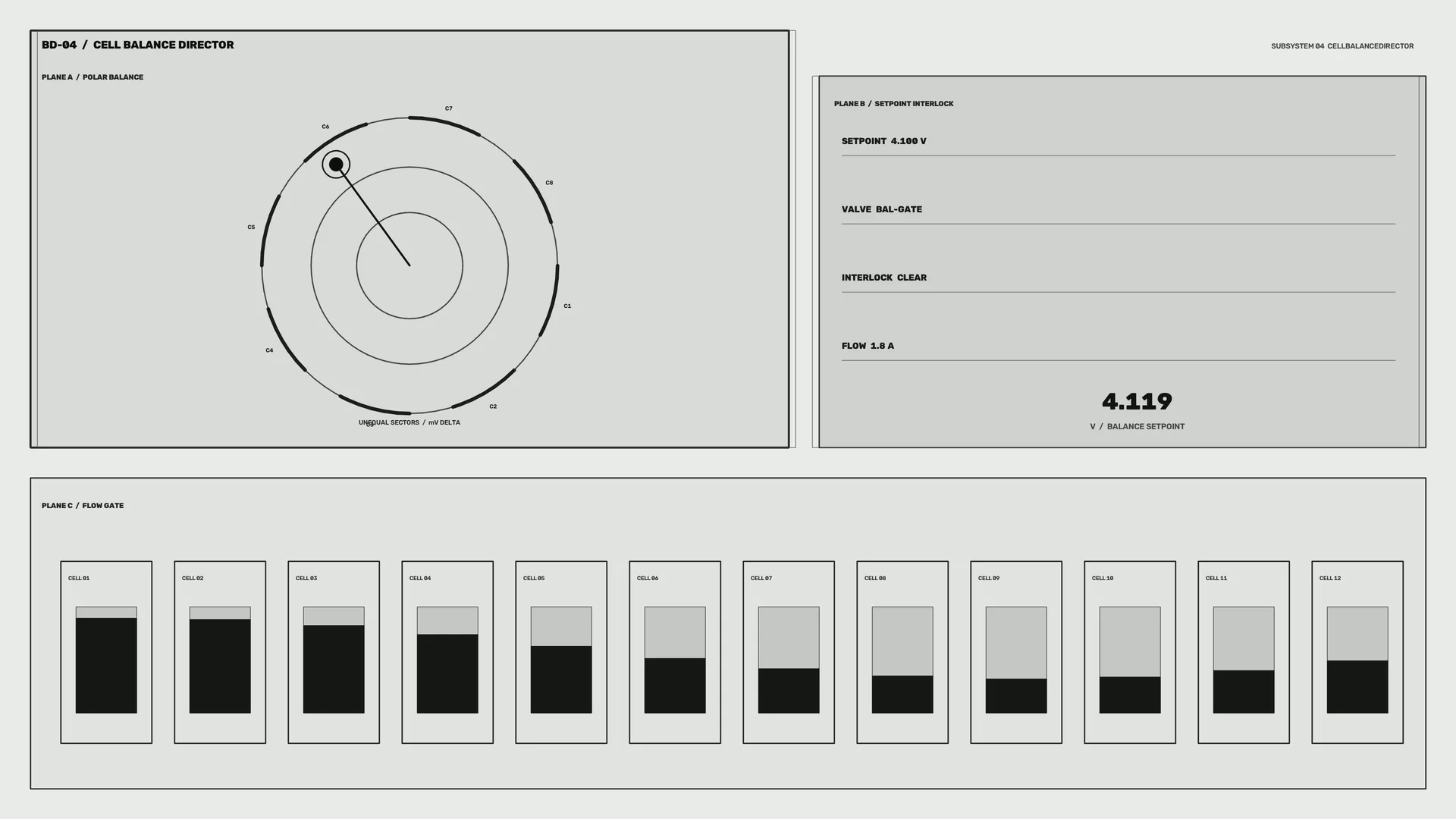 Monochrome Cell Balance Control Diagram — free 3840x2160 4K wallpaper image
