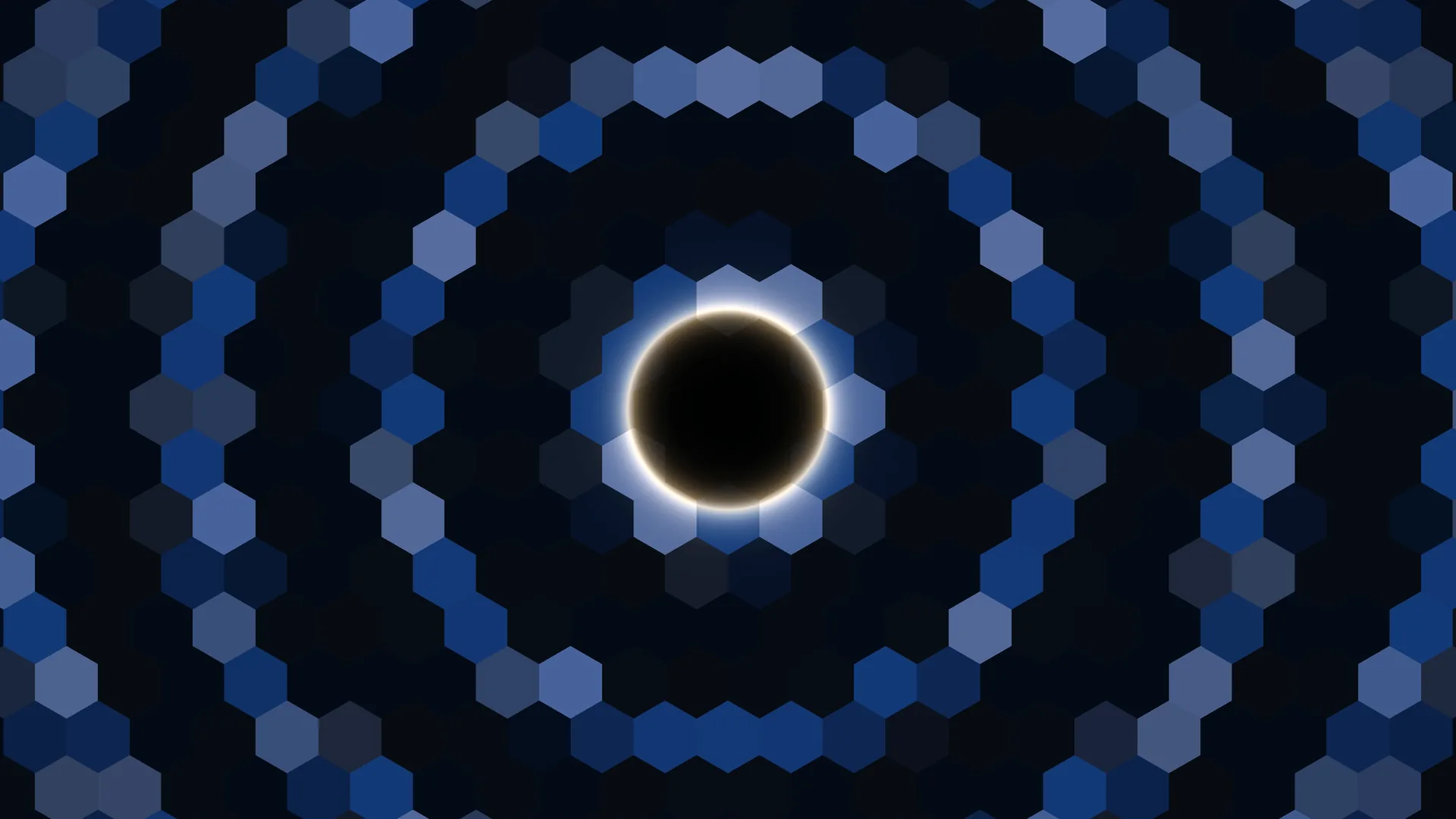 Hexagonal eclipse pattern in deep blue — free 3840x2160 4K wallpaper image