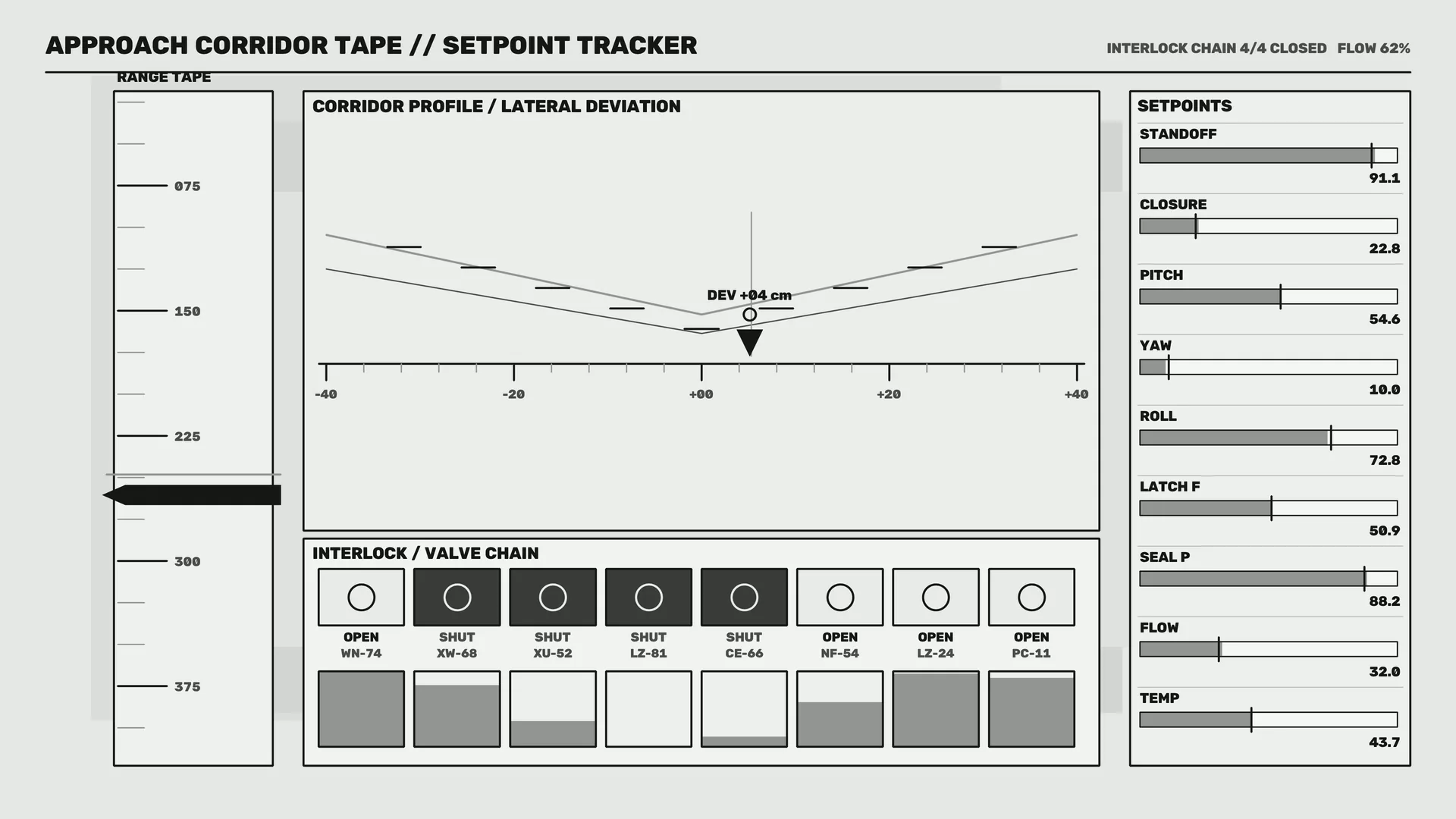 Monochrome corridor control schematic with setpoints — free 3840x2160 4K wallpaper image