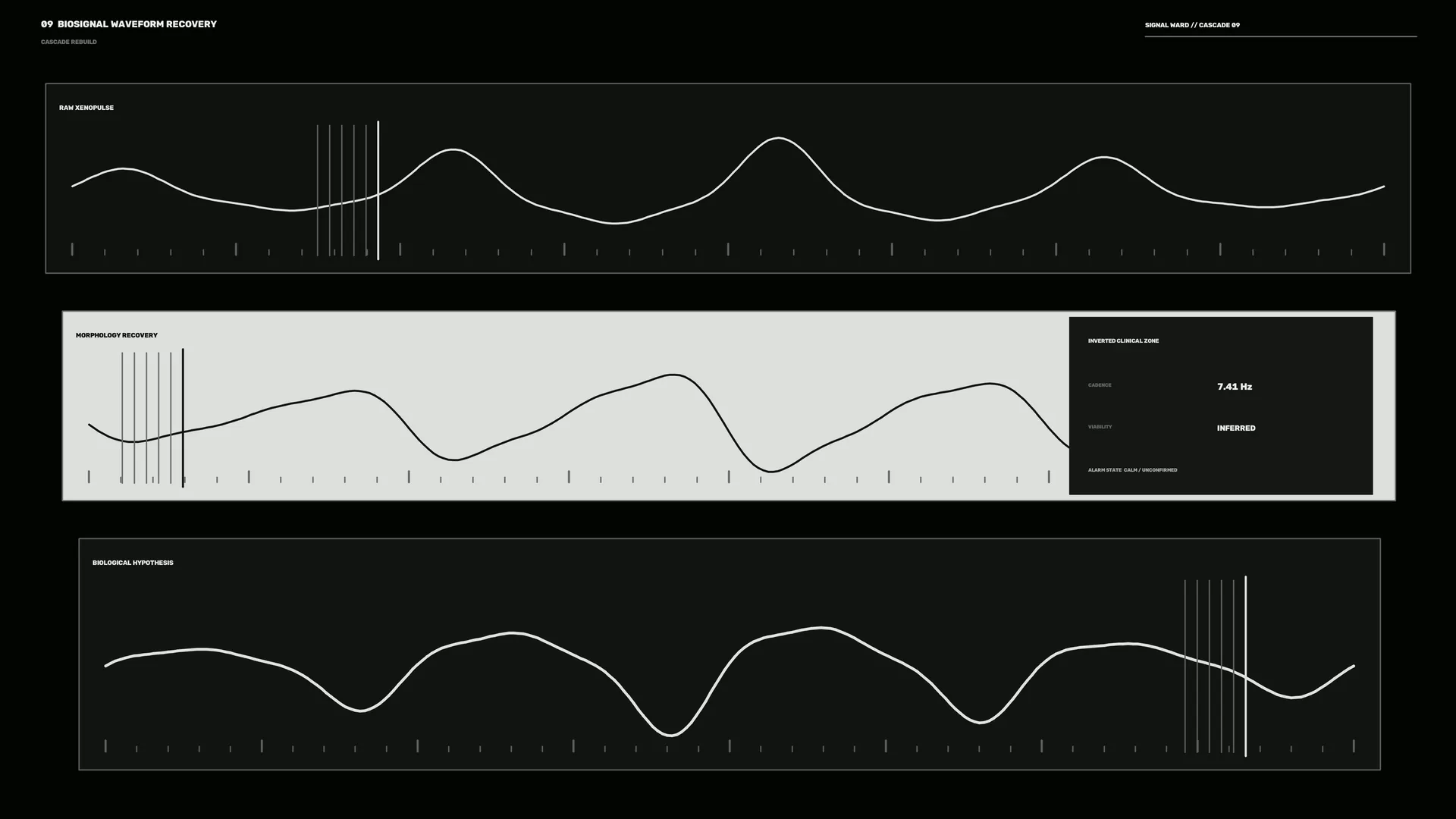 Monochrome waveform analysis dashboard — free 3840x2160 4K wallpaper image