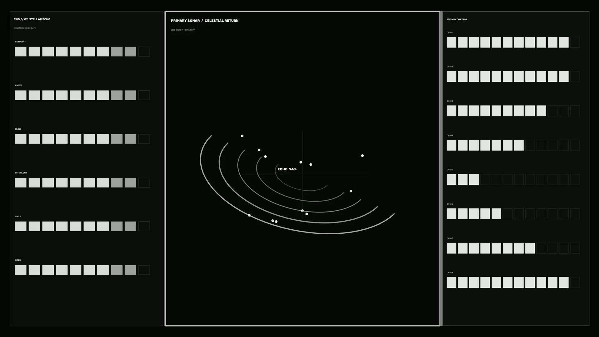 Monochrome Sonar Grid with Celestial Return — free 3840x2160 4K wallpaper image