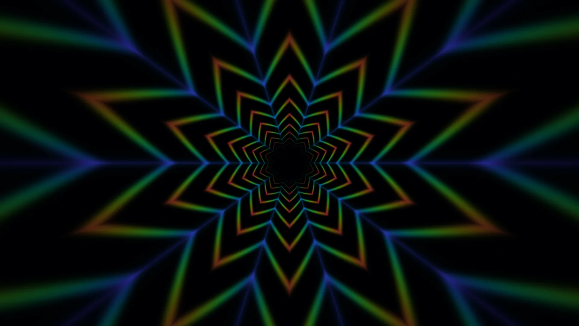 Neon geometric flower on a black field — free 3840x2160 4K wallpaper image