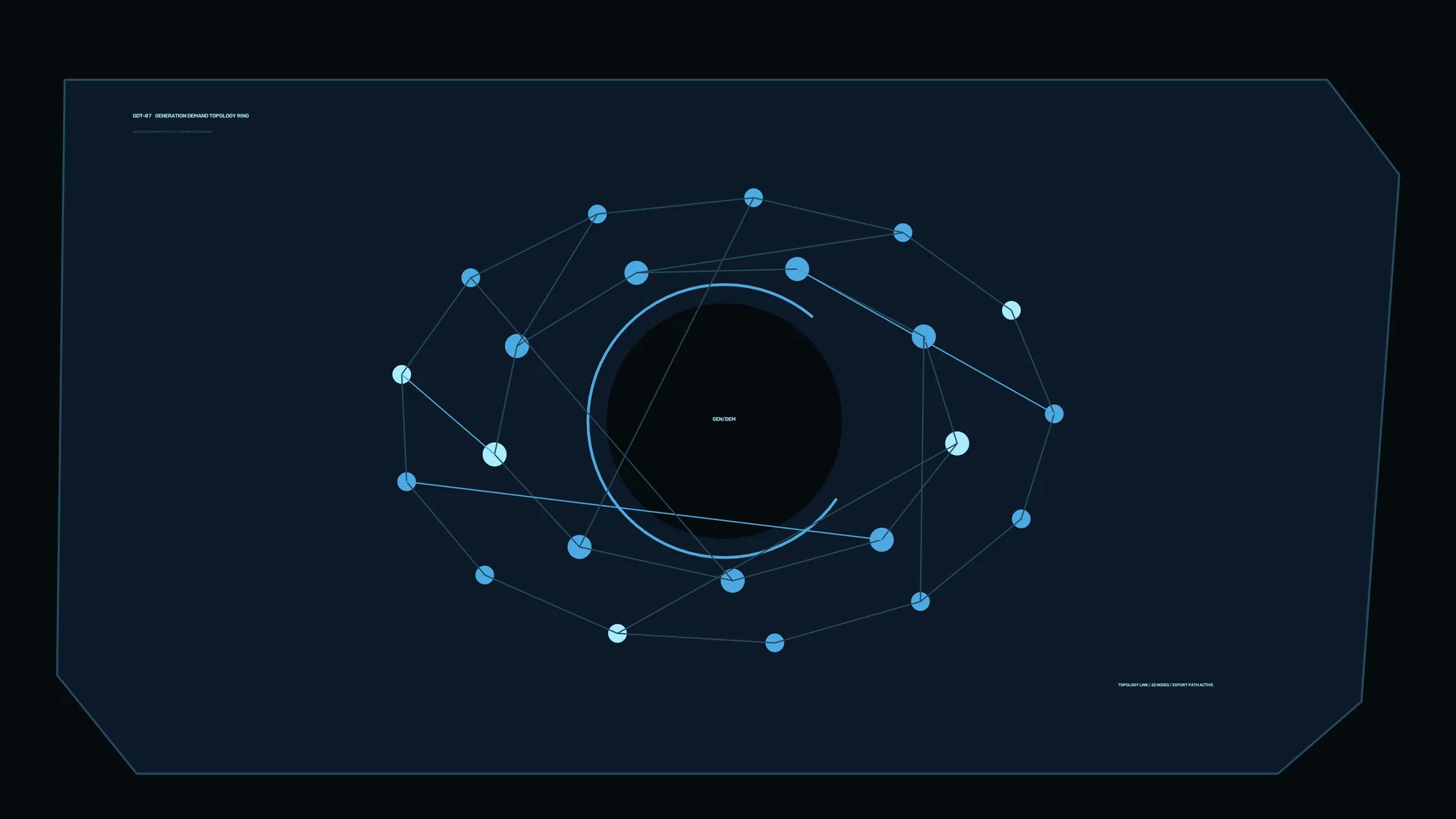 Blue orbital network on a dark technical panel — free 3840x2160 4K wallpaper image