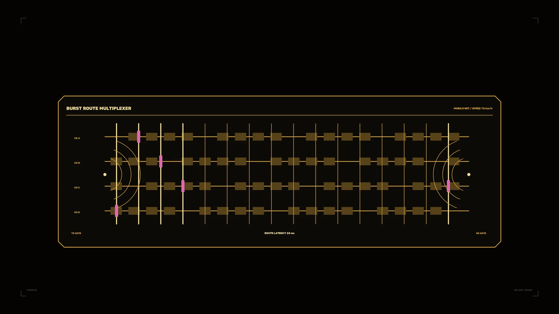 Amber multiplex routing diagram on black — free 3840x2160 4K wallpaper image