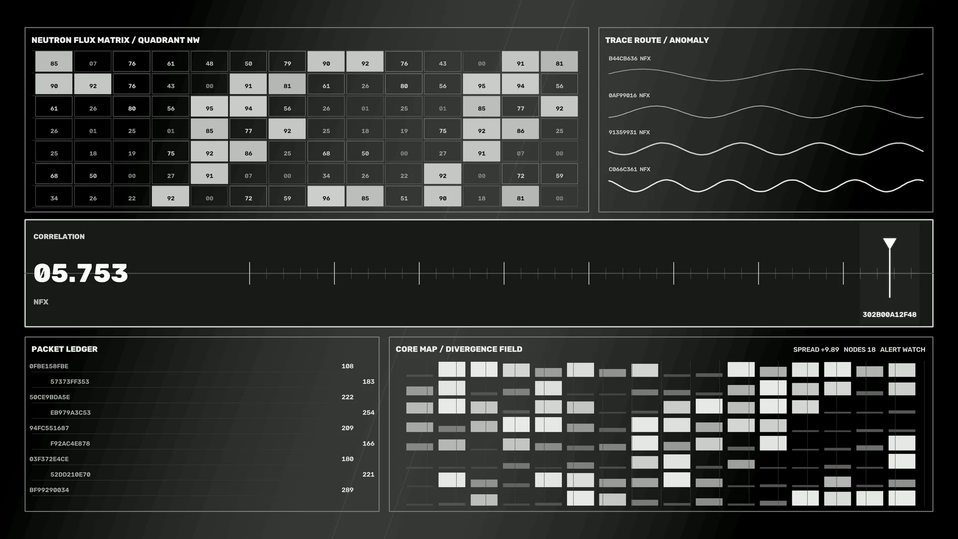 Monochrome Neutron Flux Data Interface — free 3840x2160 4K wallpaper image