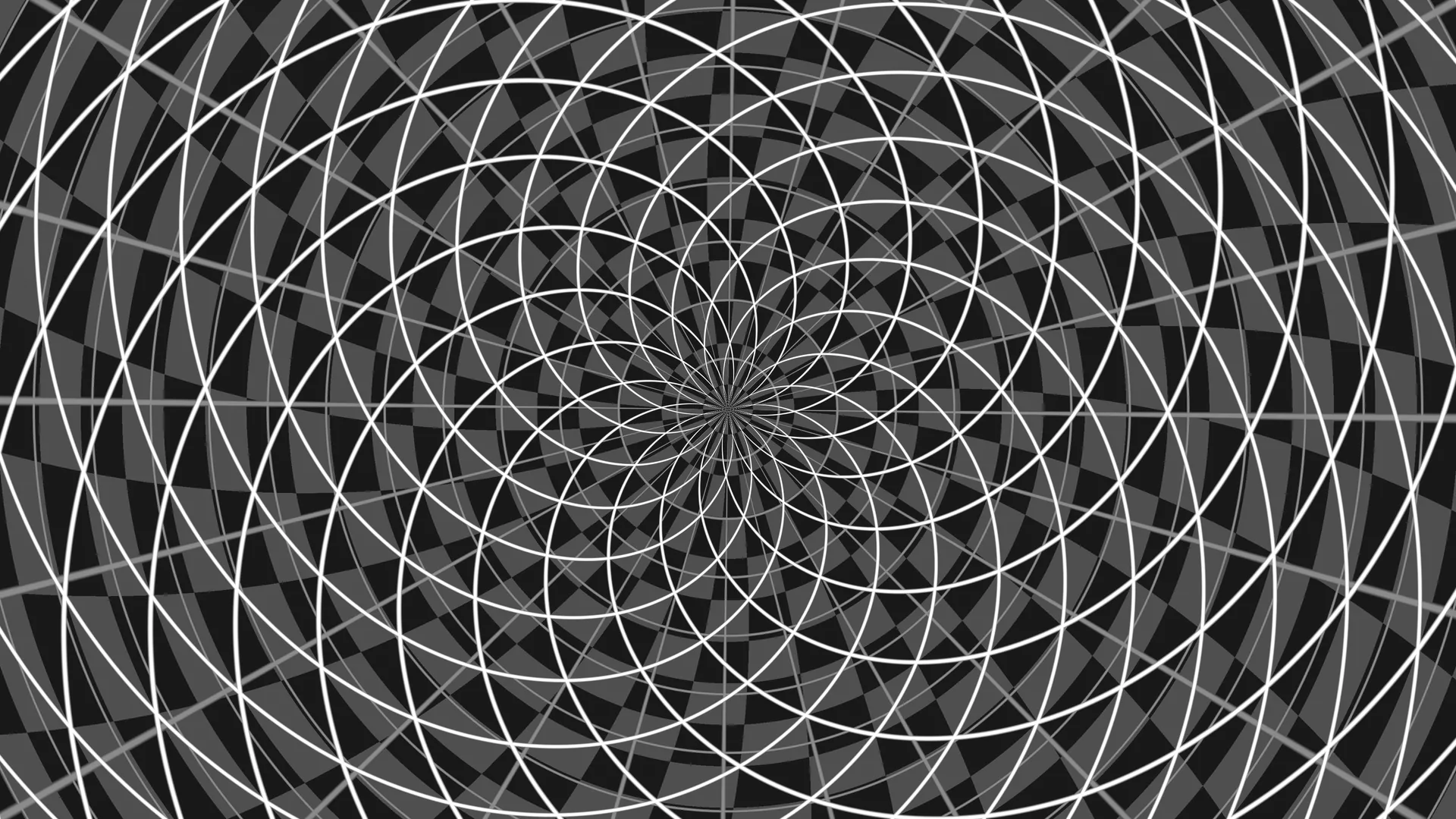 Monochrome radial lattice with intersecting arcs — free 3840x2160 4K wallpaper image