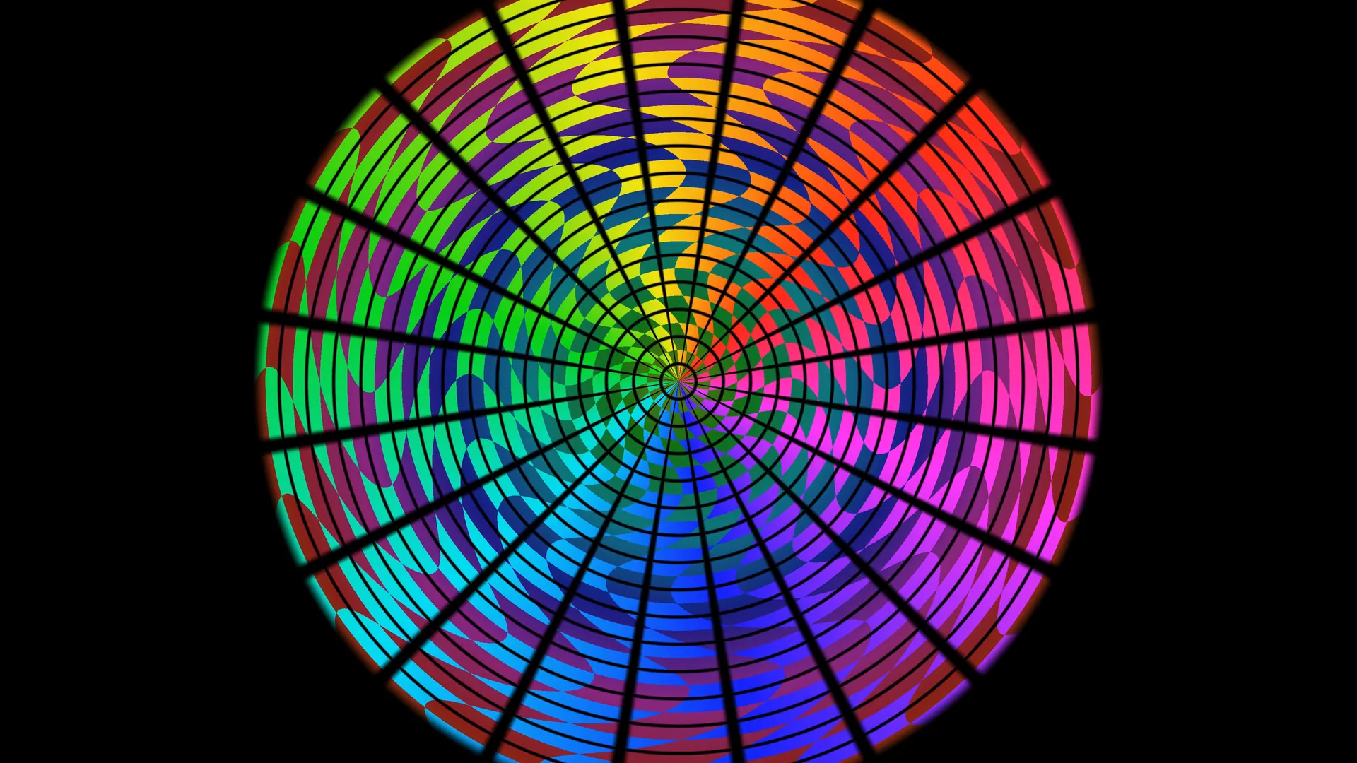 Radial rainbow grid with concentric colour bands — free 3840x2160 4K wallpaper image