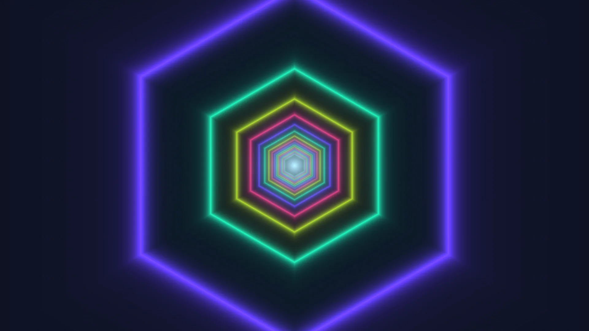 Concentric neon hexagons on a dark field — free 3840x2160 4K wallpaper image