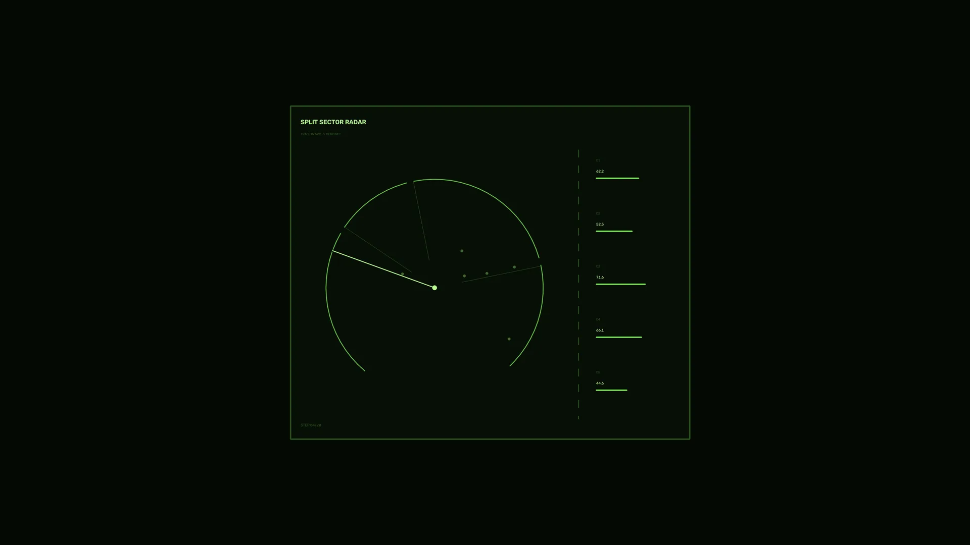 Green split-sector radar interface on black — free 3840x2160 4K wallpaper image