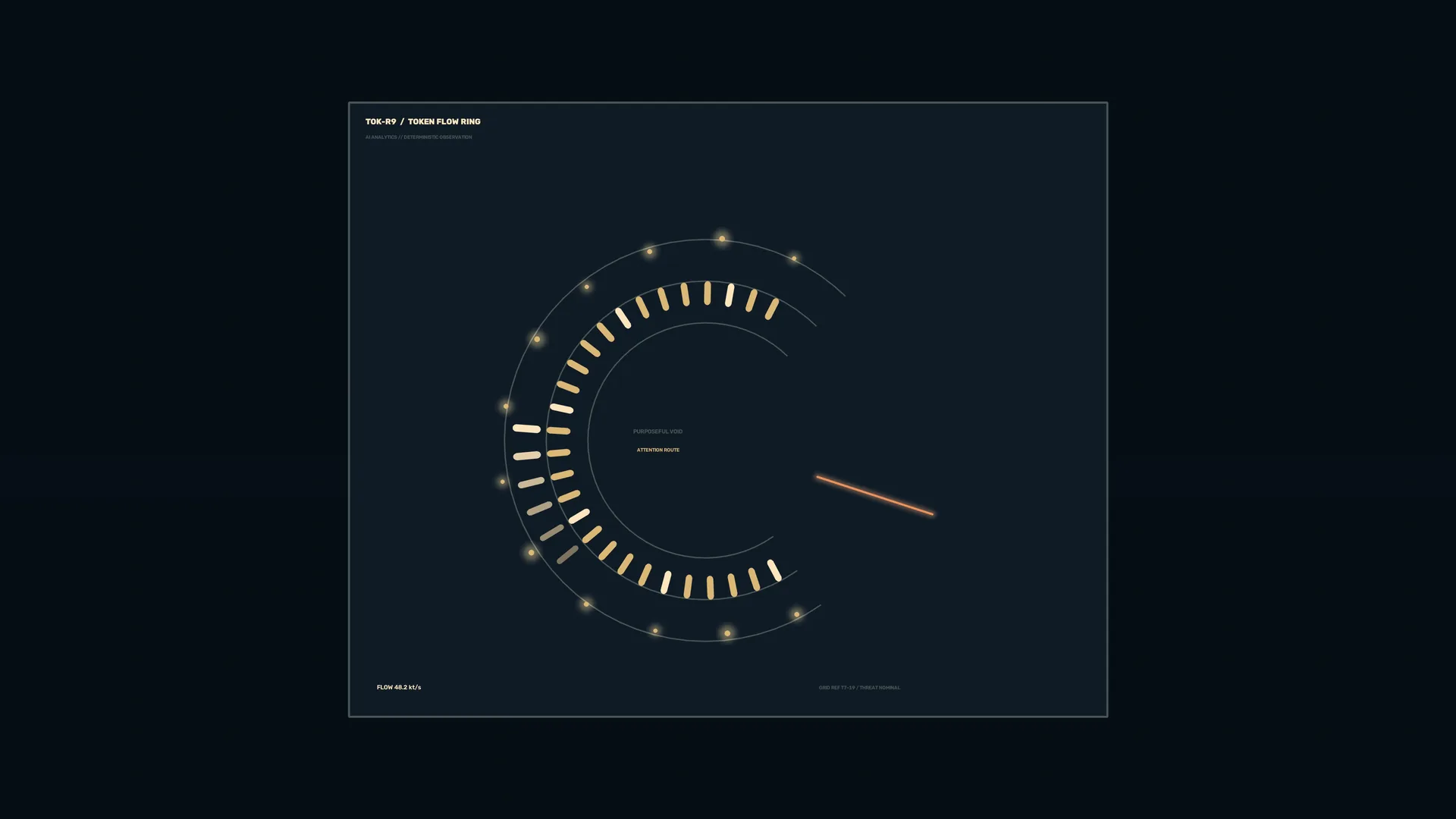 Amber orbital flow ring on a dark grid — free 3840x2160 4K wallpaper image