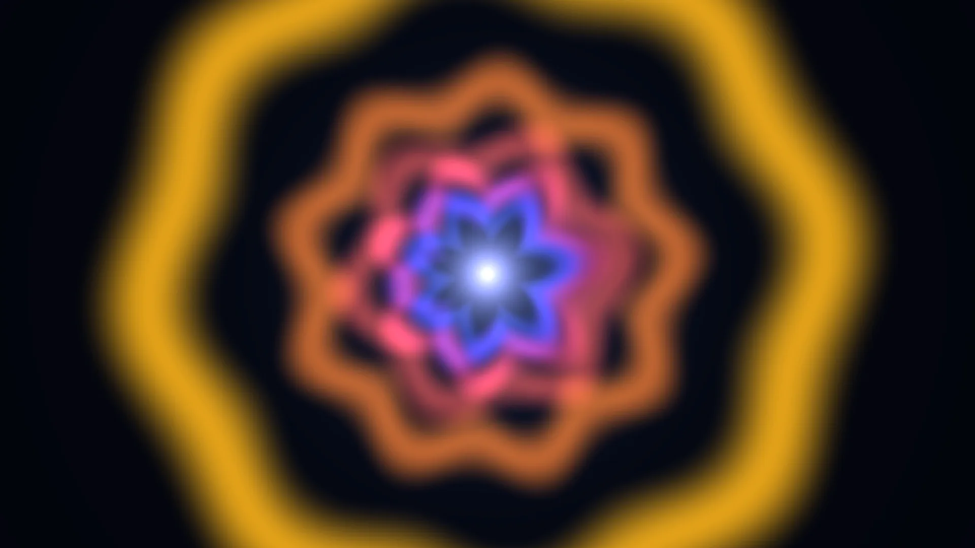 Blurred neon flower with concentric amber geometry — free 3840x2160 4K wallpaper image