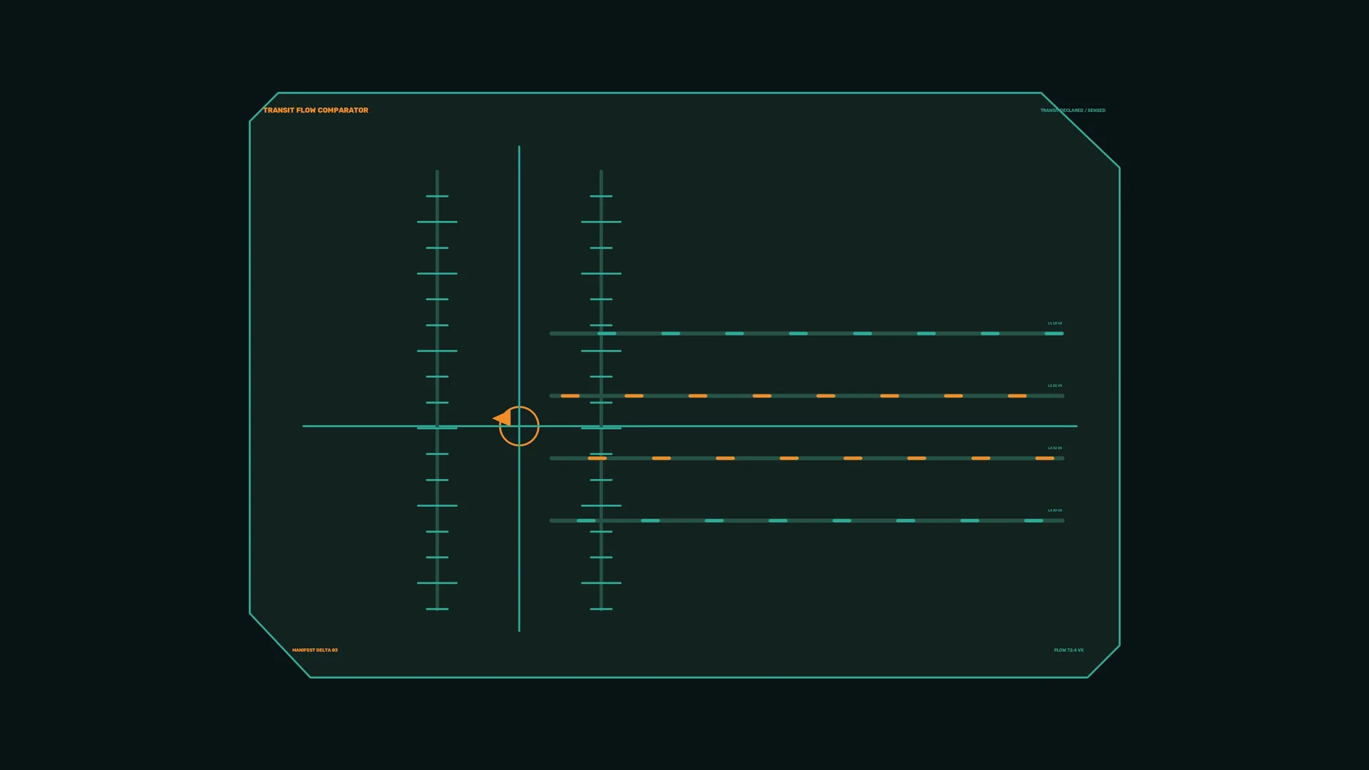 Transit flow comparator with teal grid geometry — free 3840x2160 4K wallpaper image
