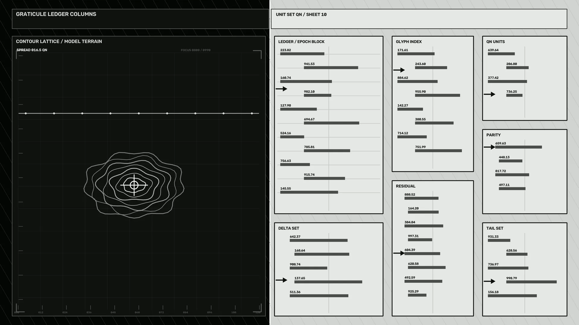 Monochrome contour lattice and data ledger — free 3840x2160 4K wallpaper image