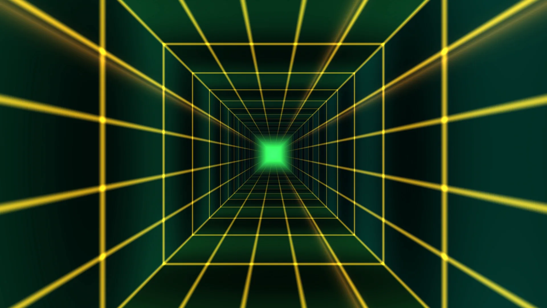 Neon green vanishing-point grid tunnel — free 3840x2160 4K wallpaper image