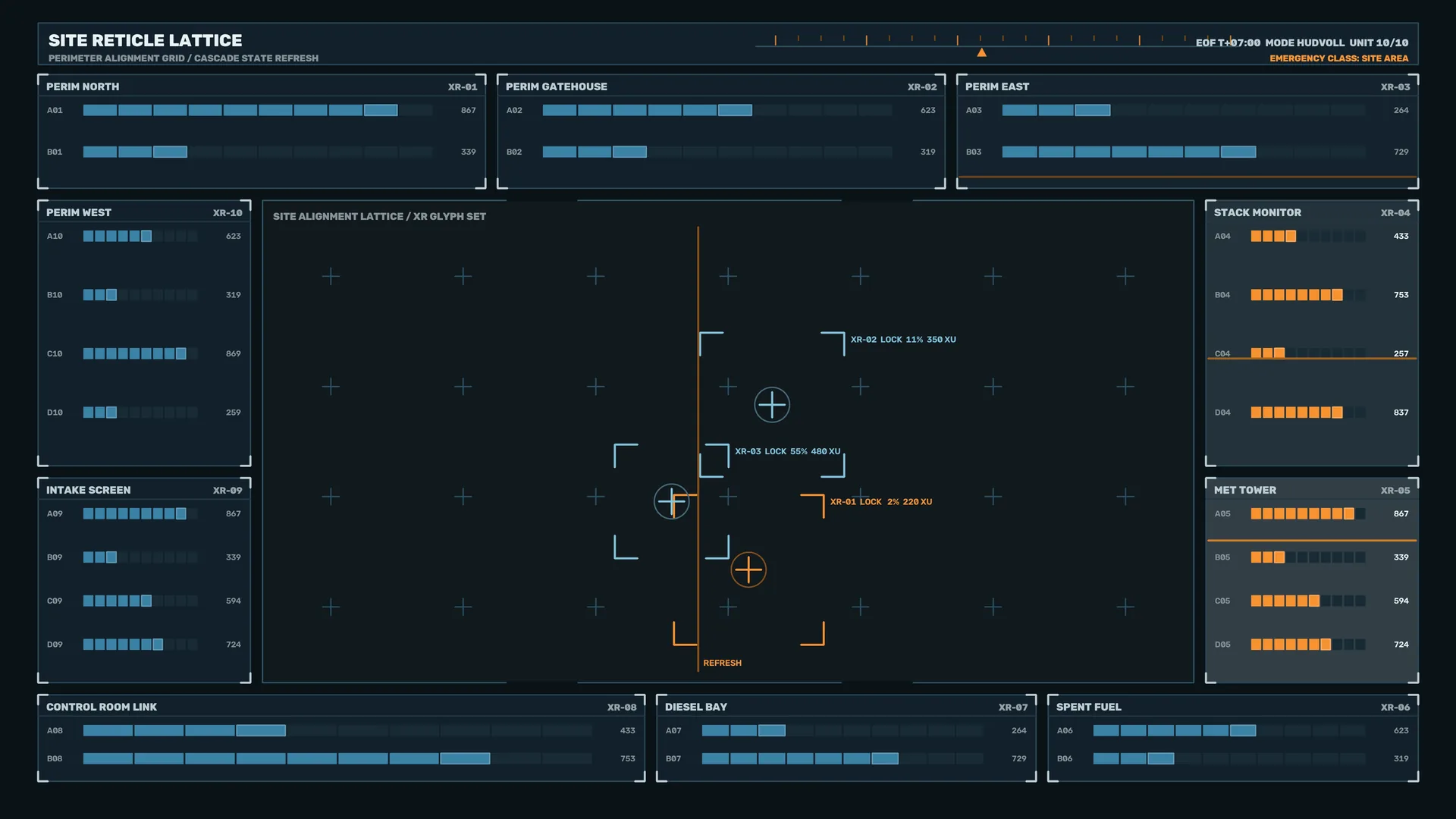 Dark technical lattice dashboard with cyan and orange — free 3840x2160 4K wallpaper image