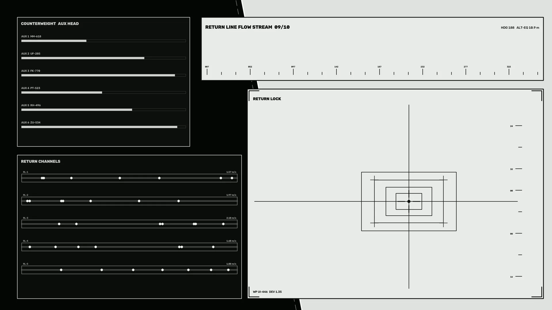 Monochrome industrial flow control dashboard — free 3840x2160 4K wallpaper image