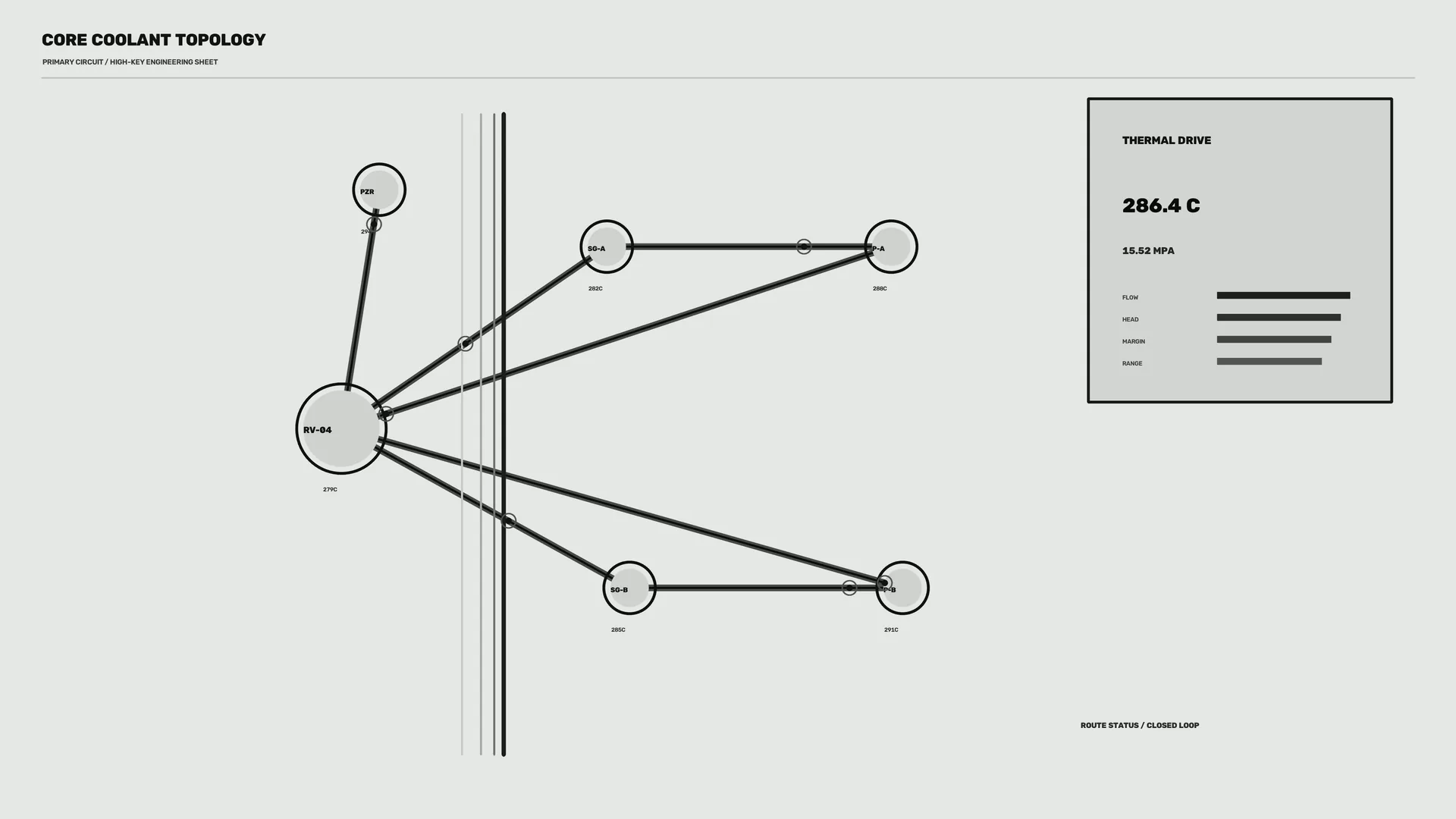 Monochrome coolant topology engineering diagram — free 3840x2160 4K wallpaper image