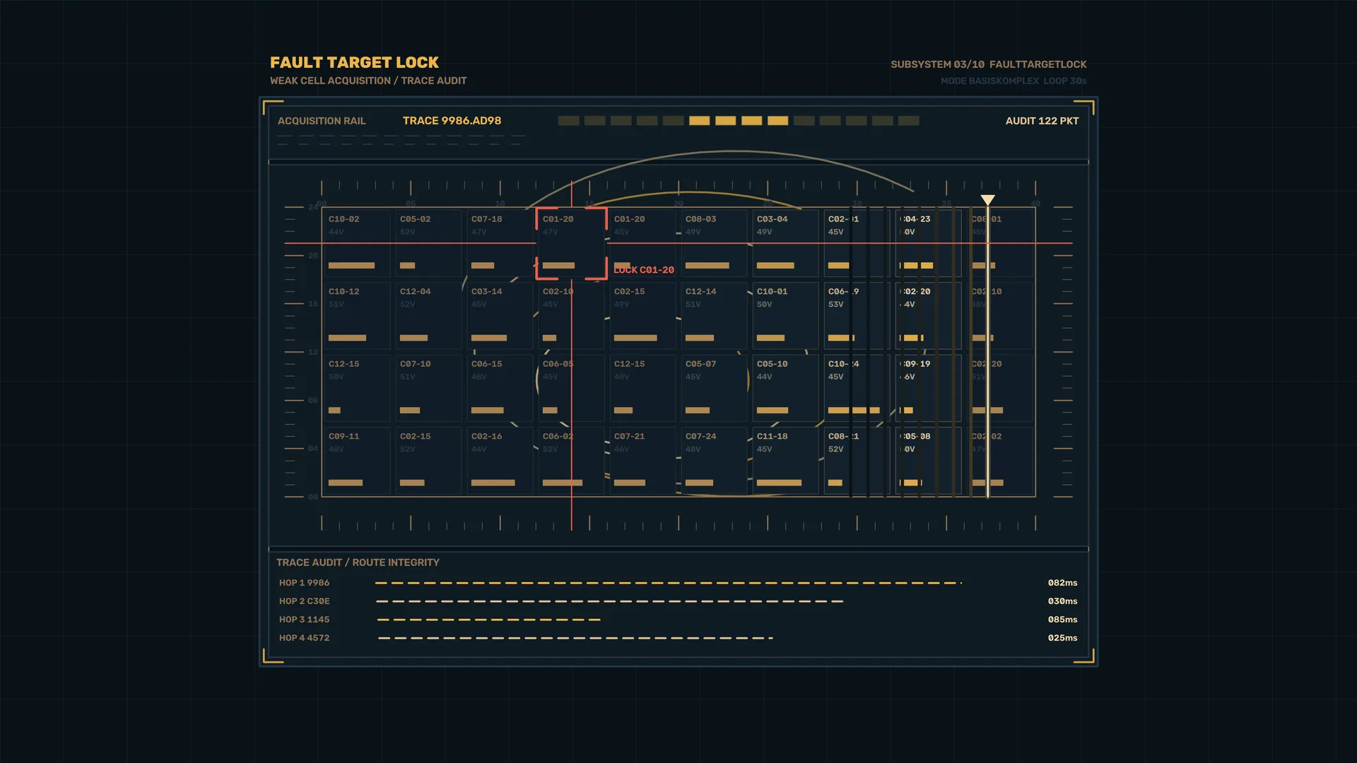 Dark technical grid with fault trace diagnostics — free 3840x2160 4K wallpaper image