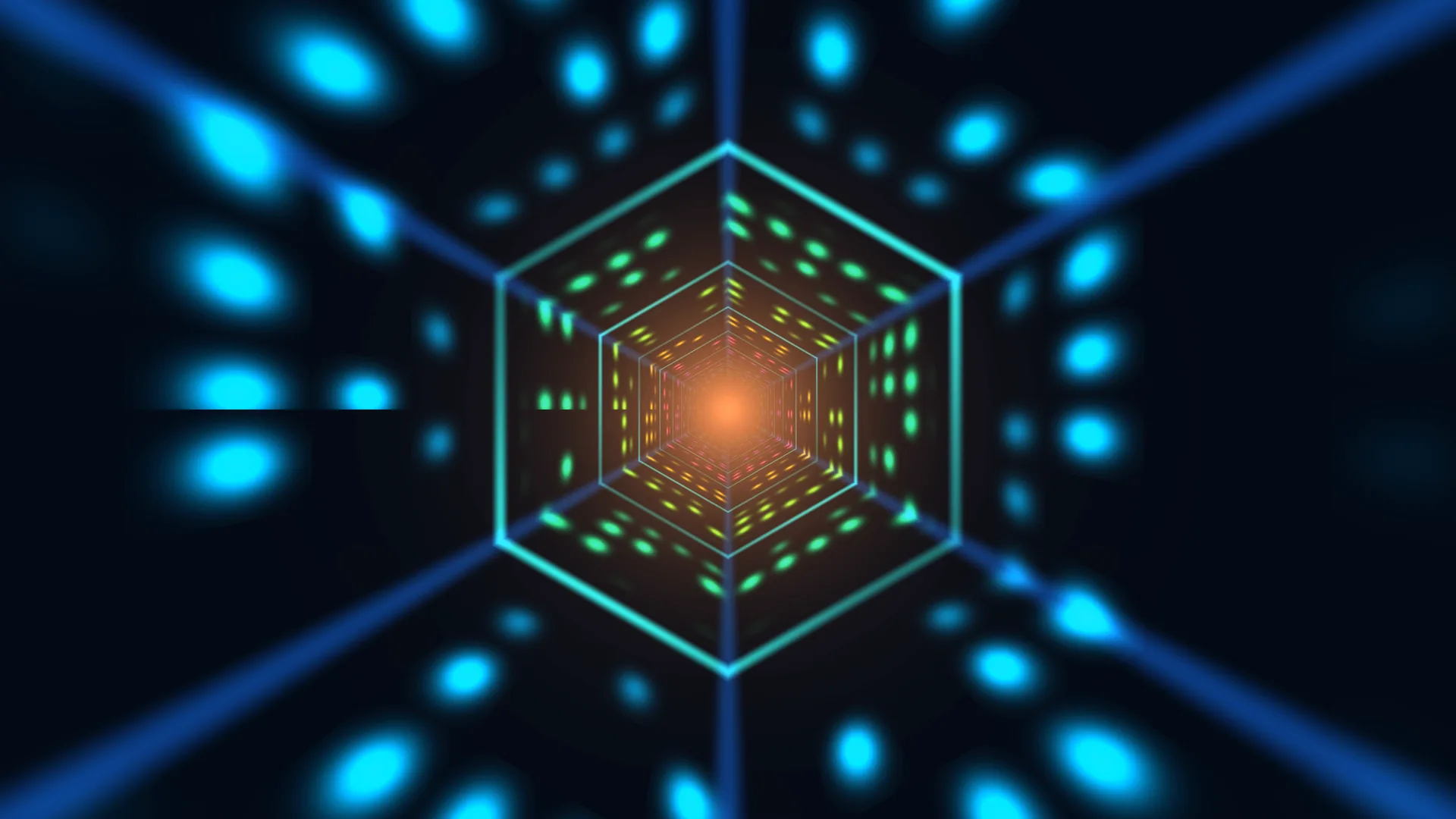 Neon geometric tunnel with concentric wireframe cubes — free 3840x2160 4K wallpaper image