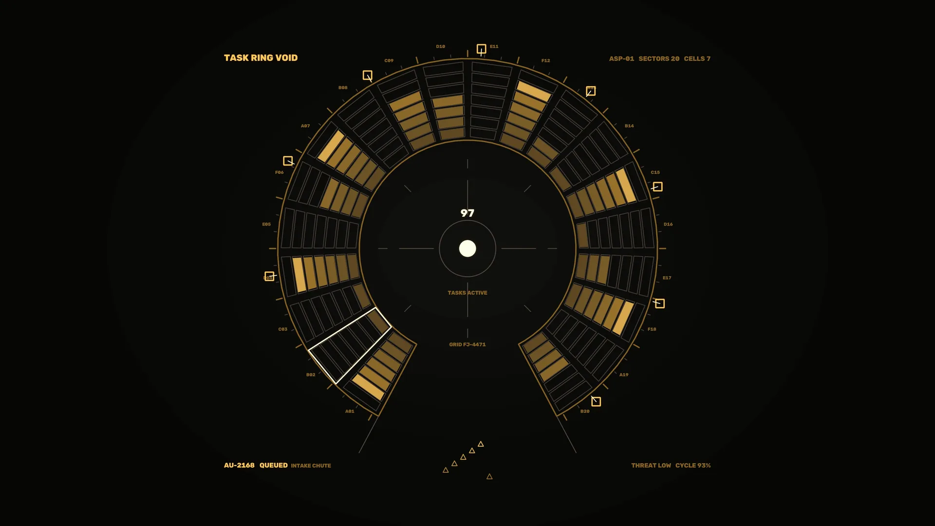 Amber radial task ring interface on black — free 3840x2160 4K wallpaper image