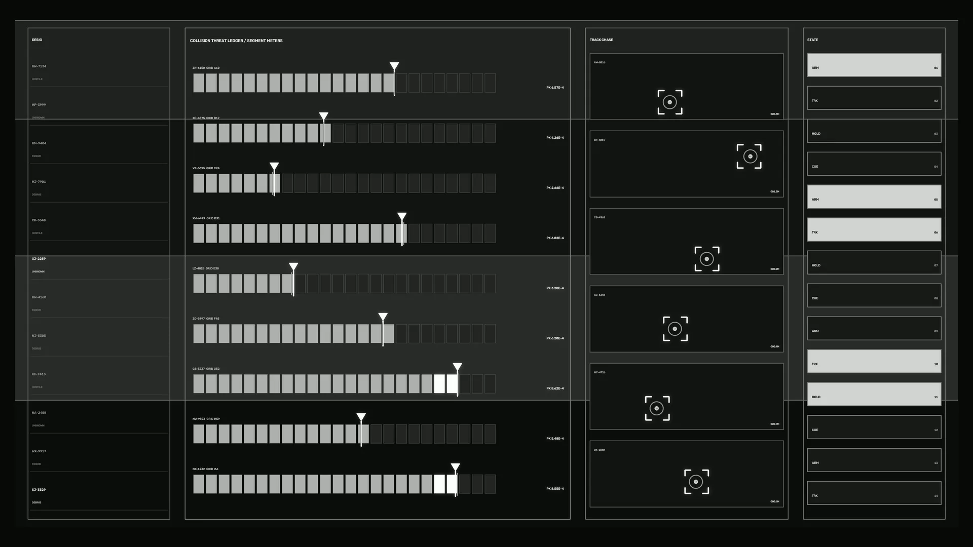 Monochrome collision threat monitoring interface — free 3840x2160 4K wallpaper image