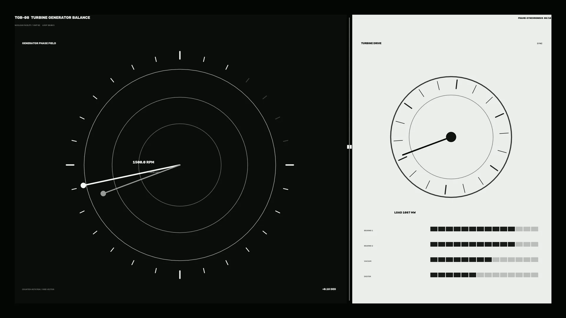 Monochrome turbine generator instrument dashboard — free 3840x2160 4K wallpaper image