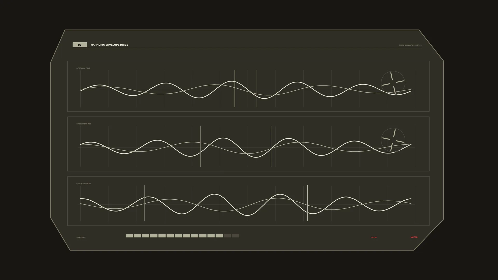 Harmonic waveform control panel in olive tones — free 3840x2160 4K wallpaper image