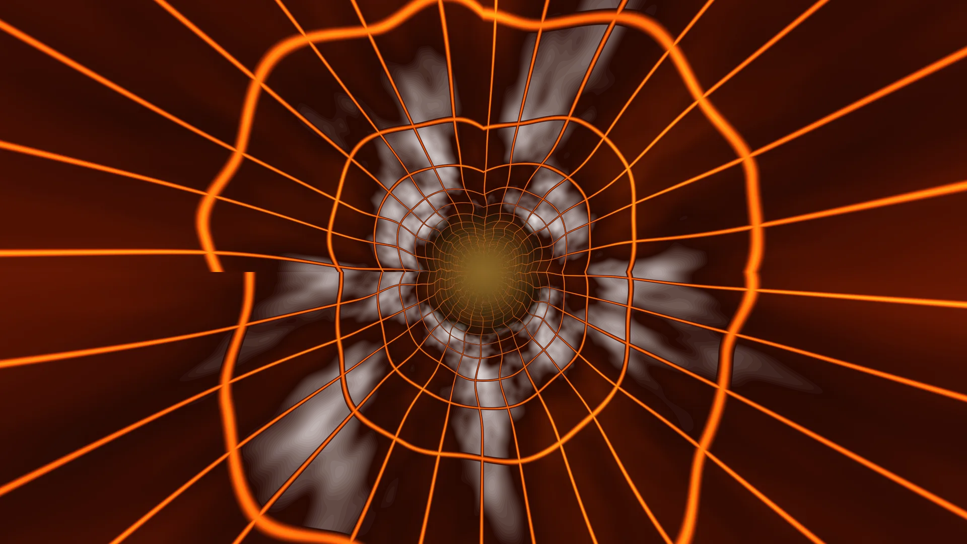 Orange radial wireframe tunnel on dark brown — free 3840x2160 4K wallpaper image
