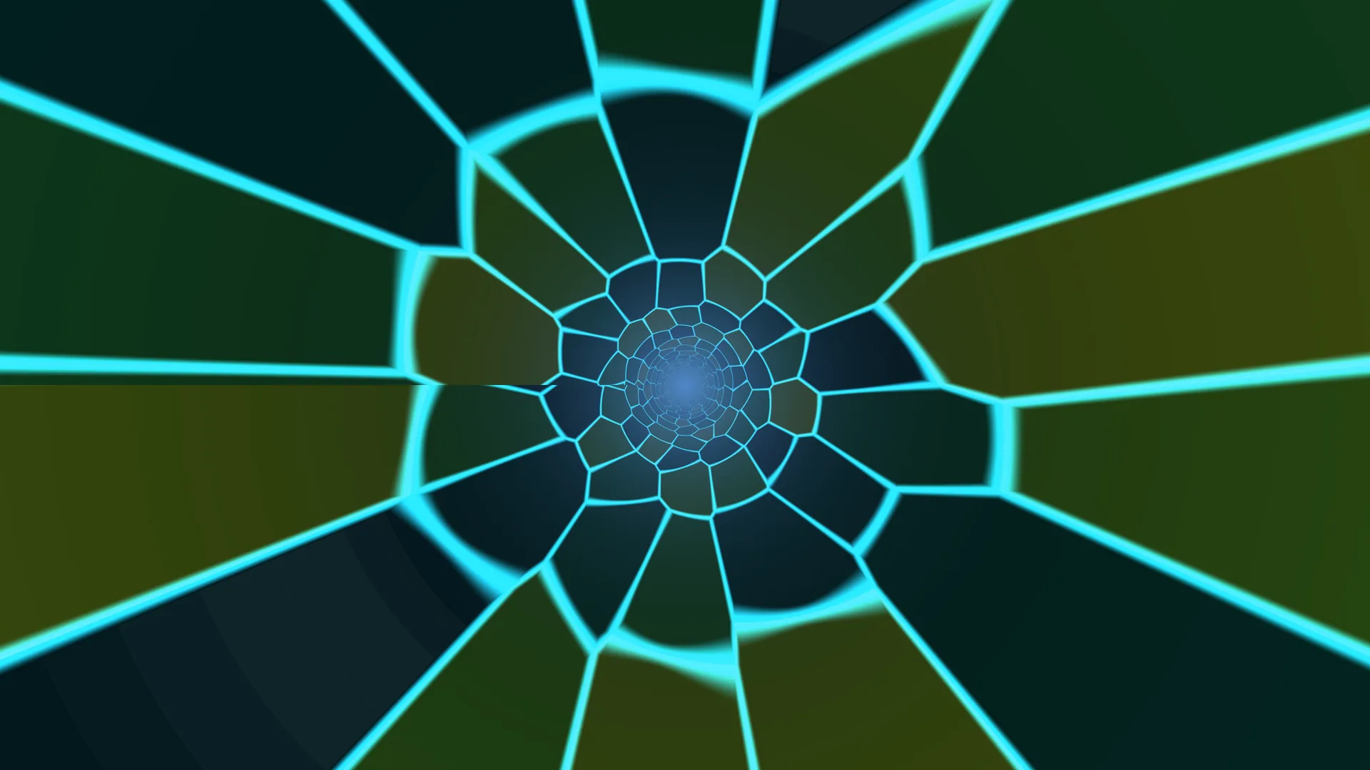 Cyan radial polygonal tunnel on dark green — free 3840x2160 4K wallpaper image