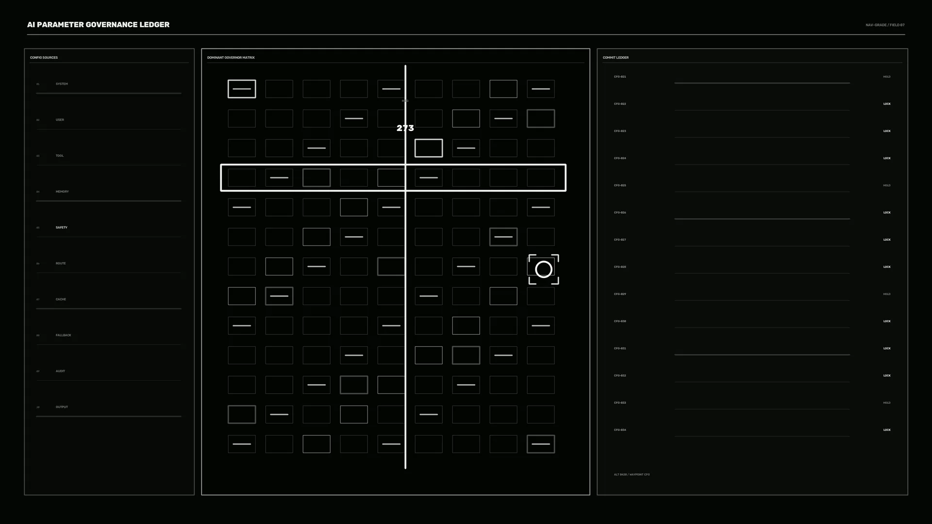 Monochrome AI governance matrix interface — free 3840x2160 4K wallpaper image